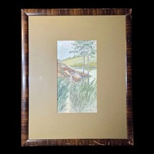 Antique Original Watercolor Painting Signed Impressionist Landscape Framed Art picture