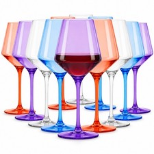 12Pcs Wine Glasses 15.5oz 4 Assorted Colors Shatterproof Stemmed Wine Goblets picture