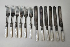 MOTHER OF PEARL HANDLE STERLING BAND SET OF 12 LANDERS FRARY & CLARK  picture