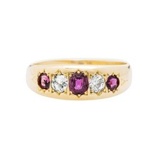 2.9ct Lab-Created Alternate Ruby Moissanite Five Stone Band Yellow Gold Plated picture