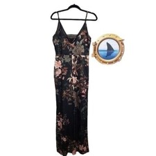Anthropologie Adelyn Rae Rosanna Pink on Black Floral print jumpsuit size L NEW picture