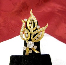 ESTATE YELLOW GOLD 2.00 CTW ROUND DIAMOND FLOWER LEAF BRANCH PIN BROOCH picture
