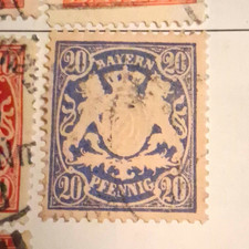 Bavaria Bayern Germany 20 Pfennig Blue Coat of Arms Postage Stamp Used picture
