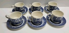 6 Vintage Churchill England Blue Willow Coffee Tea Cup Saucer Sets Staffordshire picture