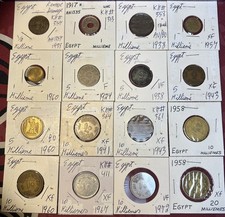 1917 - 1972  Egypt Half 1/2, 1,  5, 10 & 20 Milliemes Fine F - BU 16 Coin Lot picture