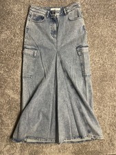 IRO Paris Dara Cargo Denim Maxi Skirt Light Wash Utility Women's Size 40 8 picture