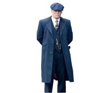 Men's Peaky Blinder Blue Gothic Cosplay Wool Overcoat-Trench long Coat Handmade picture
