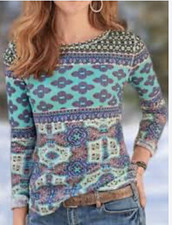 Sundance Mixed Print Thermal Waffle Knit Long Sleeve Floral Top. Size Large  picture