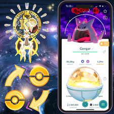 Pokémon TRADE—GO— Shiny Gigantamax Gengar—Level 50—Dark Skies Background—Digital picture