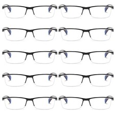 10 PK Mens Half Frame Spring Hinge Reading Glasses Blue Light Blocking Readers picture