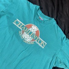 Vintage 90s T Shirt XL Charleston South Carolina Basic Teal Tourism Essential  picture