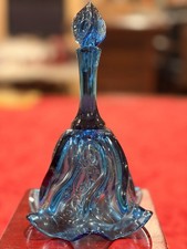 Vintage Fenton Twilight Blue Paisley Swirl Art Glass Bell Ruffled Rim 6.5”Signed picture