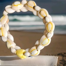 Vintage Genuine Gold-Ring Money Cowrie Shell Cuff Bracelet High Gloss Smooth picture