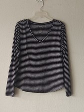 Sonoma Women's XL Black & White Striped V-Neck Long Sleeve Top picture