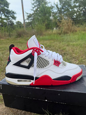 Jordan Air Jordan 4 White/Red/Black Leather Lace-Up Mid Top Sneakers picture