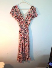 Nicole Miller Studio Floral Maxi Dress Long V-Neck Short Sleeve Multicolor 2 picture