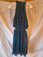 Japna Women's Teal/Black  Halter Sleeveless Dress w/ Side Cutouts S picture