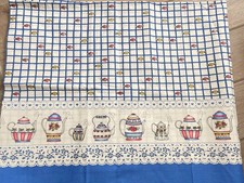 TEAPOT Blue Flowers Border COTTON Fabric Dianna Marcum Marcus Brothers  2.75 yds picture