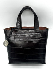 Furla Vintage Y2K Dark Brown Croc Embossed Leather Mini Tote Bag Charm picture