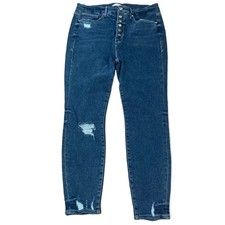 Good American High Rise Distressed Dark Blue Jeans picture