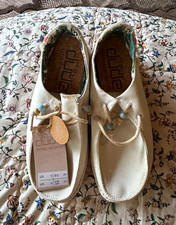 Hey Dude Wally Natural White Canvas Lightweight Cork Insole Boat Shoes US 8 picture