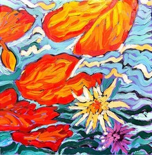 GERARD 12X12-Original Flower Painting Oil Teal Abstract Wall Art Ready to Hang picture