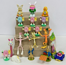 Vintage Mixed Easter Toy Lot Bendy Rabbit Bunny M&M Candy Toppers Figures picture