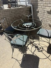 Vintage Woodard Daisy Bouquet Wrought Iron Patio Table Mid Century picture