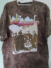 Vintage Liquid Blue Led Zeppelin II Album Cover Brown Tie Dye T-Shirt size LARGE picture