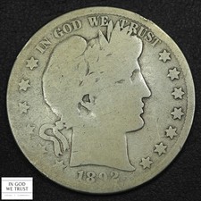 1892 S Barber Silver Half Dollar 50C - Cleaned (Key Date) picture