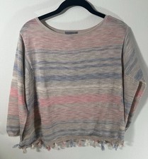 Joseph A. Women’s Medium Striped Tassel Boho Hem Lightweight Pullover Sweater picture