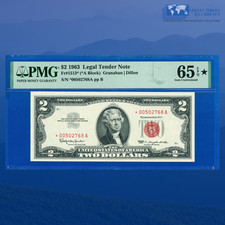 Fr.1513* 1963 $2 Two Dollars Legal Tender Star Note, PMG GEM 65 STAR EPQ #02768 picture