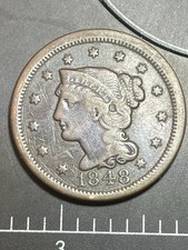 1848 Braided Hair Large Cent 1c - Sharp VF - Traces Of Original Mint Red Outline picture
