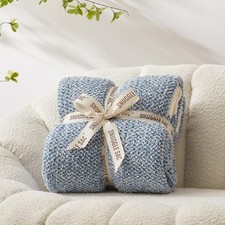 Snuggle Sac Plush Throw Blanket Blue & White – Soft Cozy Couch Bed Blanket picture