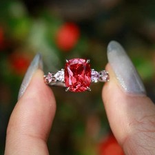 4.65 Ct Cushion Cut Natural Ruby & Diamond Wedding Ring 14k White Gold Size 7 picture