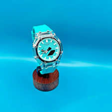 Casio G shock Custom 2100 Octagonal Watch Clear Case Turquoise SKY Blue Dial picture