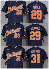 ​​Tariffs​ Free DET Tigers Navy Cool Base Sewn Stitched Jersey. picture