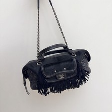 AUTH Chanel Dallas Fringe Bowling Bag Black Pony Hair SHW Quilted Chain Leather picture