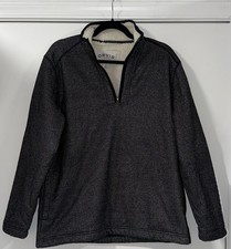 Orvis Men’s Medium Sherpa Lined 1/4 Zip Pullover Sweater Black Gray Fleece picture