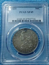 1835 Capped Bust Half Dollar PCGS XF45 Workingman Tone Solid 45 picture