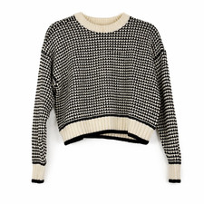 MADEWELL Textured-Stitch Crew Sweater XS Ivory Black Stripe Cotton Relax NWT B19 picture