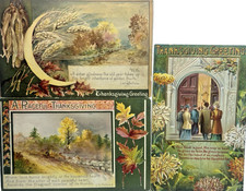 Thanksgiving Postcard Peaceful Sober Thankful Churchgoers Green Tones Lot 3 picture