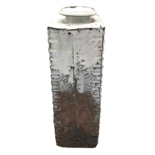 Vintage Japanese White Hagi Glazed Square Vase – Sculptural Ceramic picture