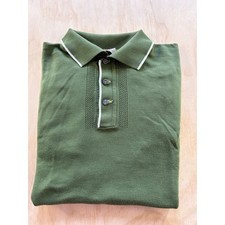 Vintage Penneys Towncraft Ban-Lon Knit Polo Shirt Green Mod Pointelle Mens M picture