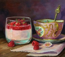 Still-Life with Antique Pink Teacup and Raspberry Dessert picture