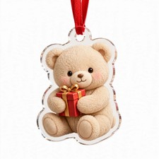 Cute Teddy Bear Acrylic Christmas Ornament Holding Red picture