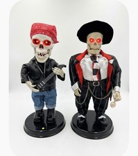 Vtg Gemmy Animated Halloween Skeleton Lot Zoot Suit Gangster & Biker Rocker picture