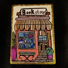 ACEO Original Art Card All About Books Folk Art Pen Ink OOAK Sabrina de Man picture