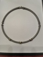 David Yurman 925 Sterling Silver 14k Gold Cable Choker Necklace picture