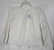 GAP Kids Girls Dotted Swiss Top Size Large Ivory Long Sleeves Ruffle Neck NWT picture